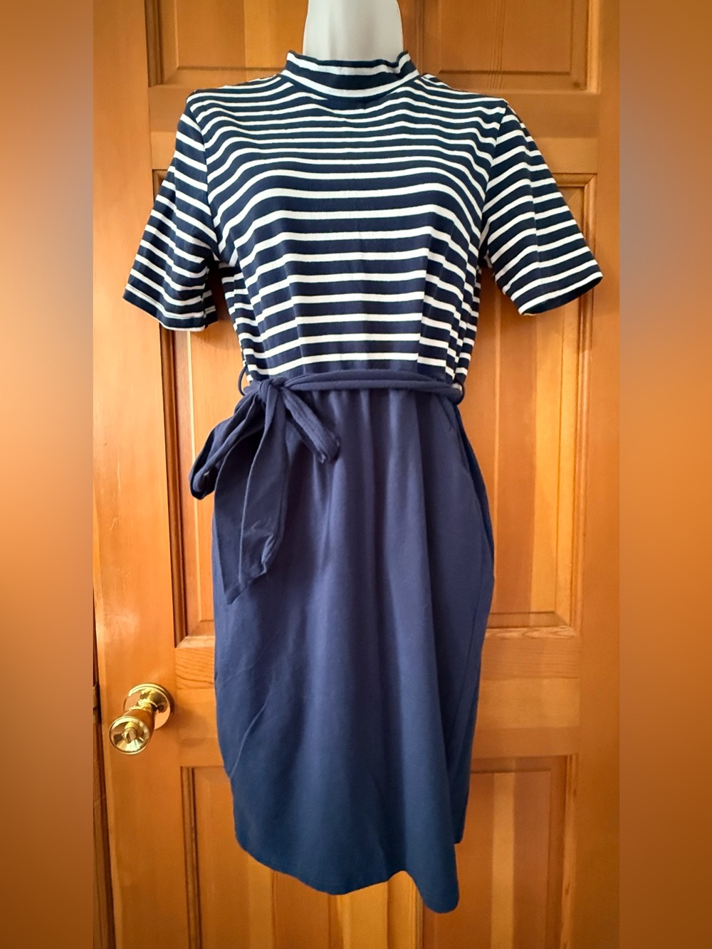 Navy Striped Tie-Waist Women's Dress